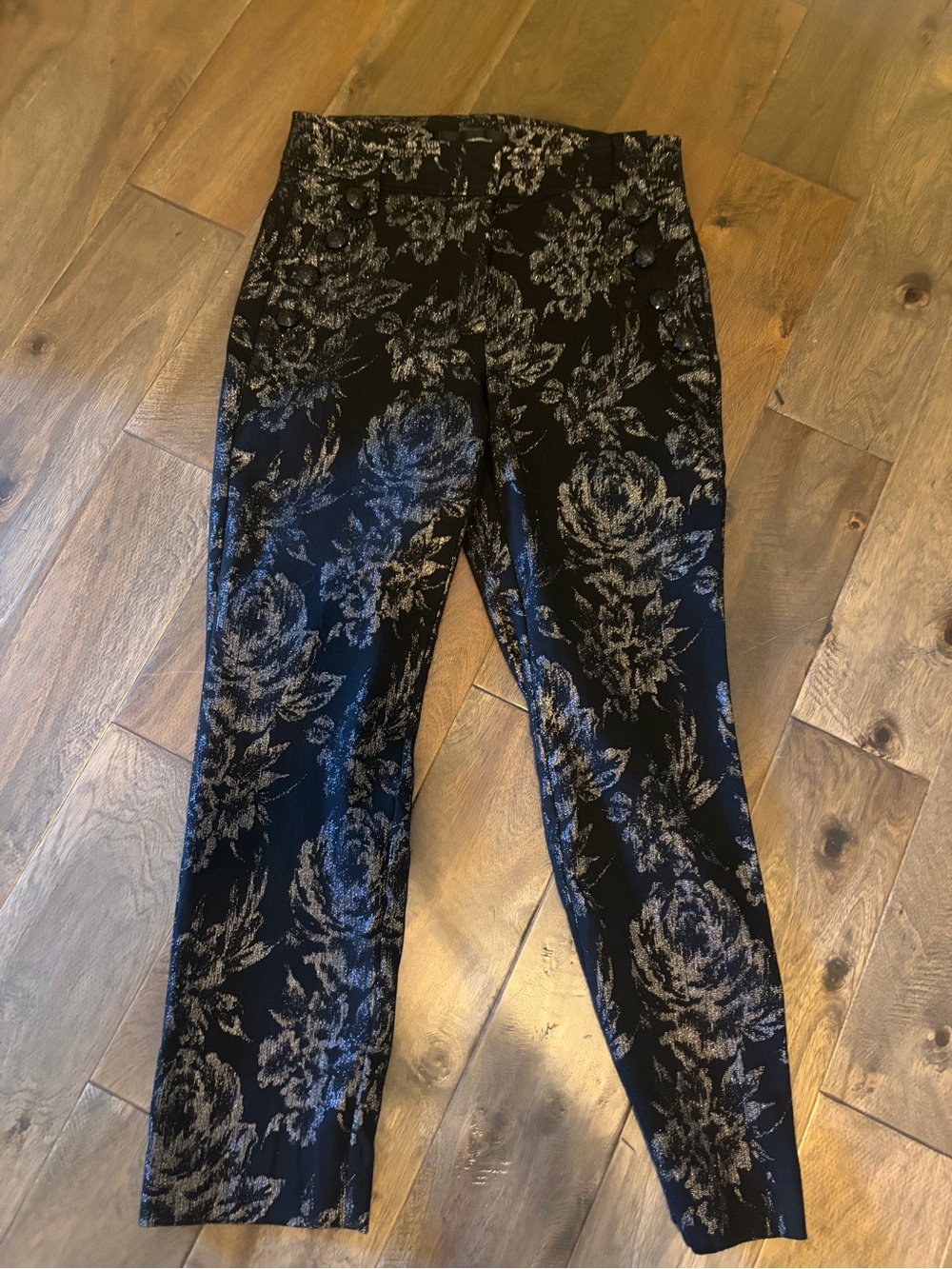 Black House White Market Stretch Floral Jacquard Ankle Pants
